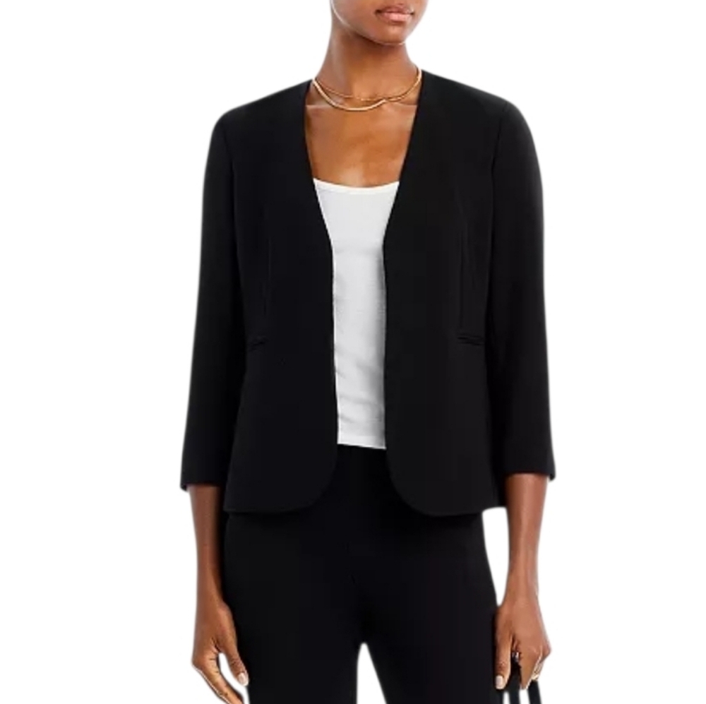Theory Lindraya Admiral Black Modern Crepe Open Front Jacket Minimalist size 2